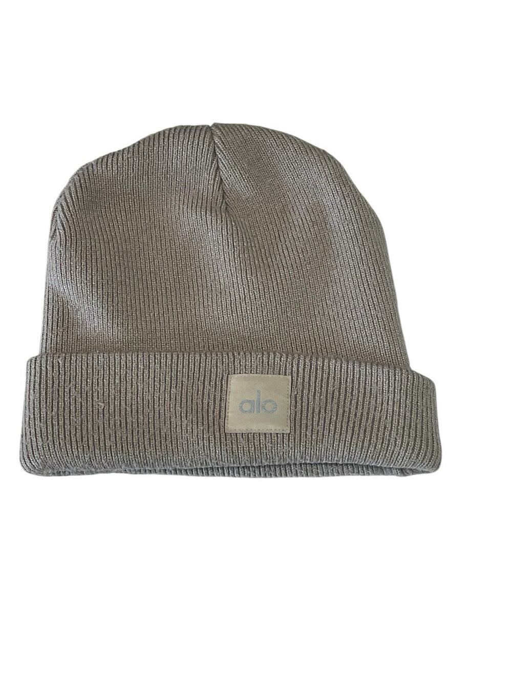 Alo Beanie Hat Beige Knit Cuffed Stretch Winter Warm Casual Unisex One Size